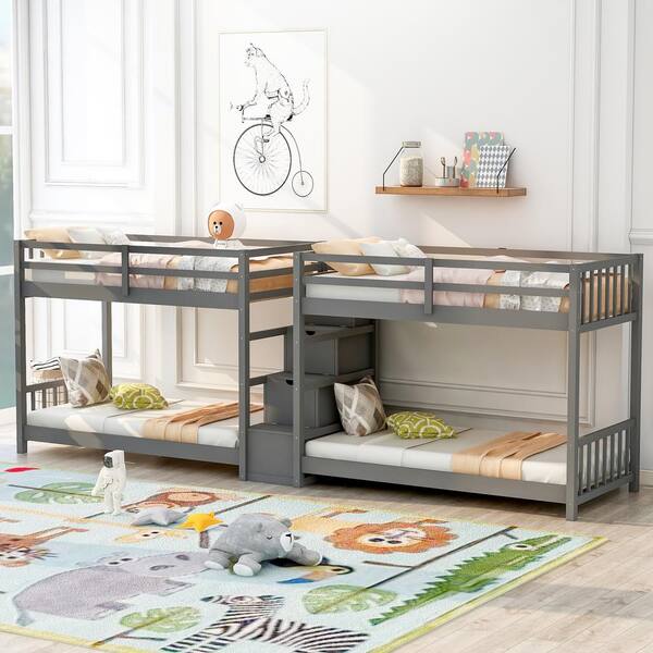Gosalmon Gray Twin Over Bunk Bed, Twin Loft Bed With Storage Ikea