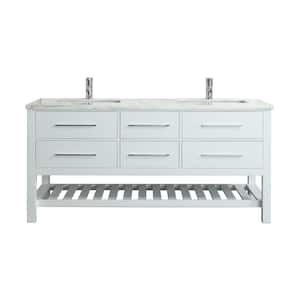 Natalie 60 in. W x 22 in. D x 34 in. H Bathroom Vanity in White with White Carrara Marble Top with White Sink