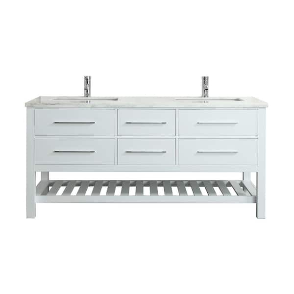 Natalie 60 in. Double Sink White Bath Vanity with White Carrara Marble Top (Assembled)