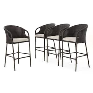 Dominica Stackable Faux Rattan Outdoor Bar Stool with Light Brown Cushion (4-Pack)
