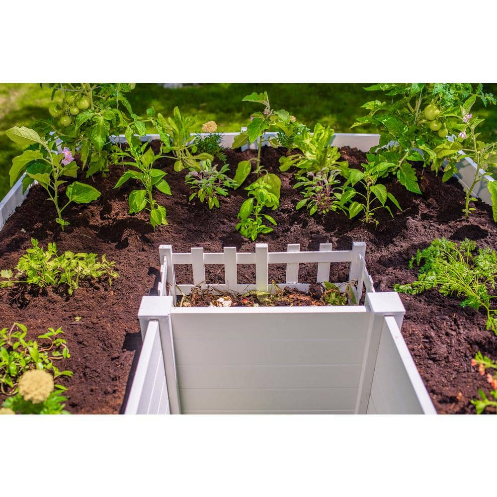 Classic White Vinyl Keyhole Raised Garden Bed with Composting Basket
