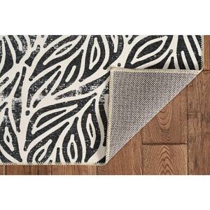 Washable Leif Ivory/Black 5 ft. x 7 ft. Rectangle Abstract Area Rug