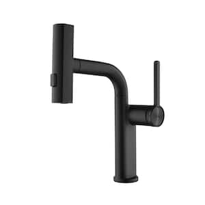 Single Handle Pull Down Sprayer Kitchen Faucet with Advanced Spray 1-Hole Brass Pull Out Kitchen Sink Tap in Matte Black