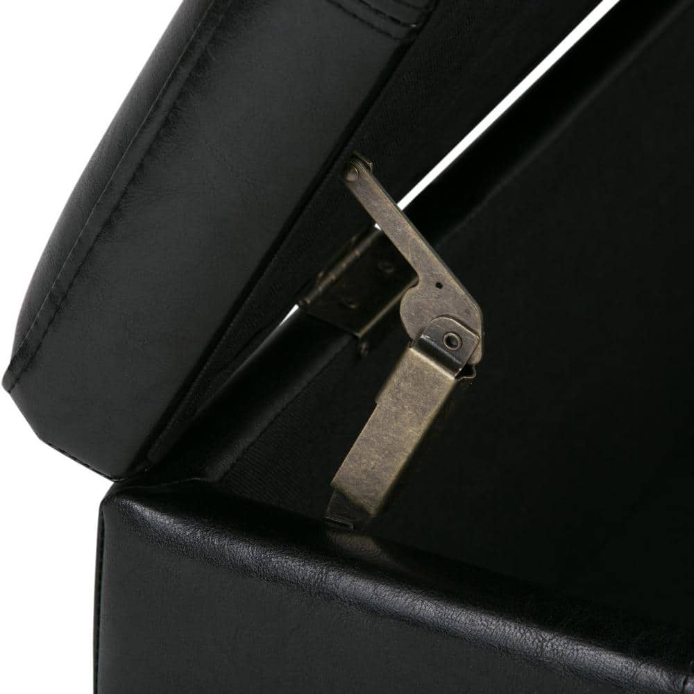 Midnight Black Bonded Leather Large Rectangular Storage Ottoman Bench