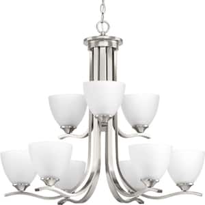 Laird Collection 9-Light Brushed Nickel Etched Glass Traditional Chandelier Light