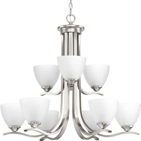 Progress Lighting Laird Collection 9-Light Brushed Nickel Etched Glass Traditional Chandelier Light