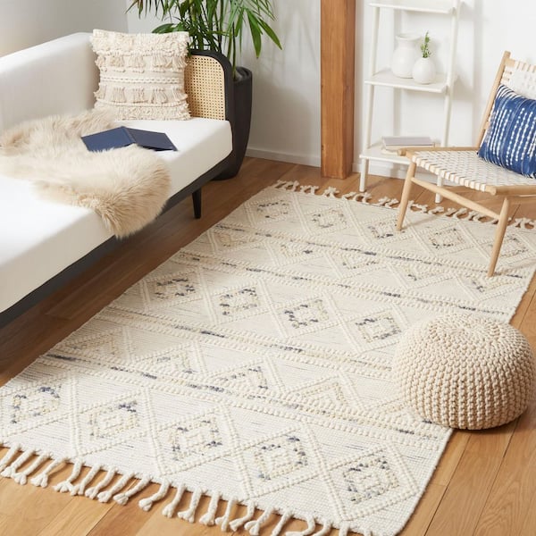 Natura 8 ft. x 10 ft. Ivory/Gray Diamond Striped Distressed Area Rug