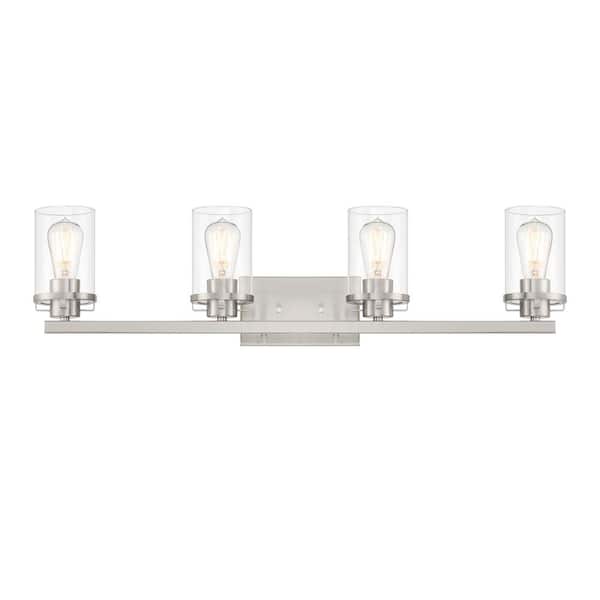 Designers Fountain Jedrek 33.75 in. 4-Light Brushed Nickel Industrial Vanity Light with Clear Glass Shades