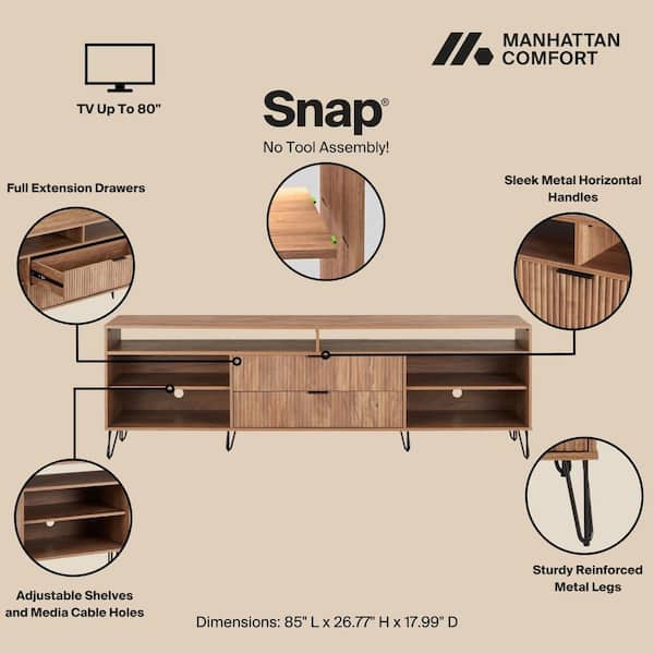 Manhattan Comfort DUMBO 85 in. Golden Brown Mid-Century Modern TV