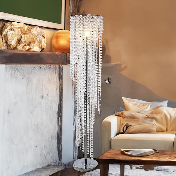 Jushua 61 in. H Chrome Crystal Tree Floor Lamp with Crystal Bead