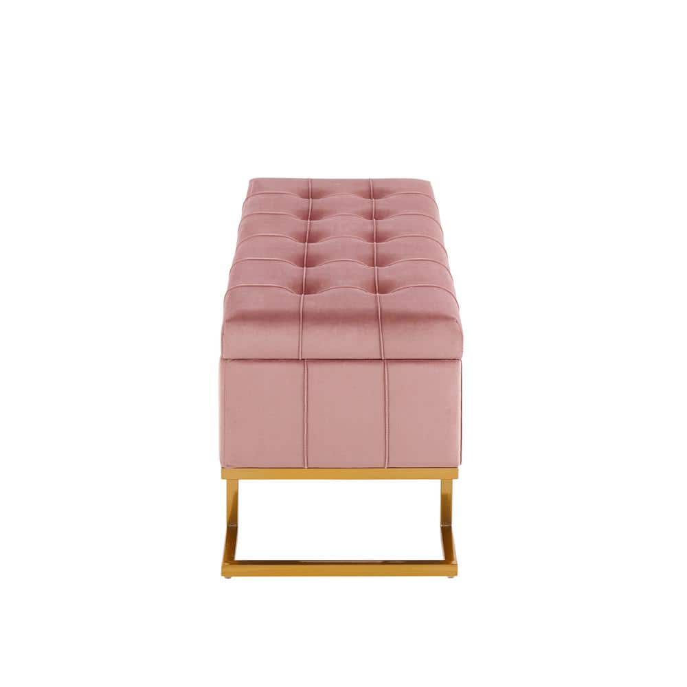 Midas Pink Velvet and Gold Steel Storage Bench