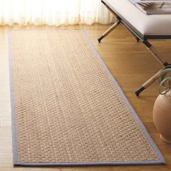 Natural Fiber 3 ft. x 8 ft. Maize/Brown Solid Color Runner Rug