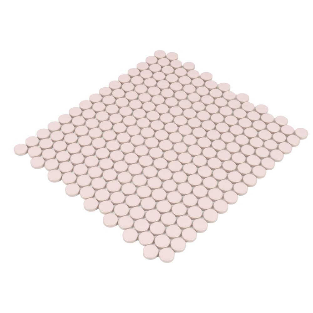 Cirkel 11.46'' x 12.4'' Glossy Pink Porcelain Penny Tile