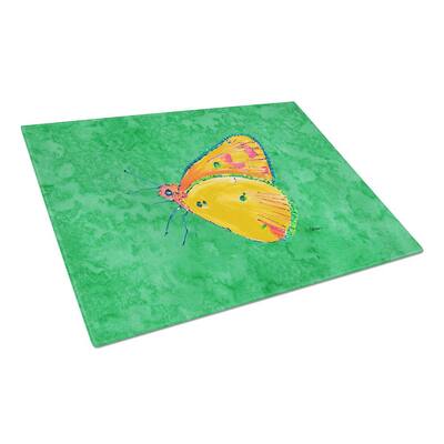 Butterfly Orange on Green Tempered Glass Large Cutting Board