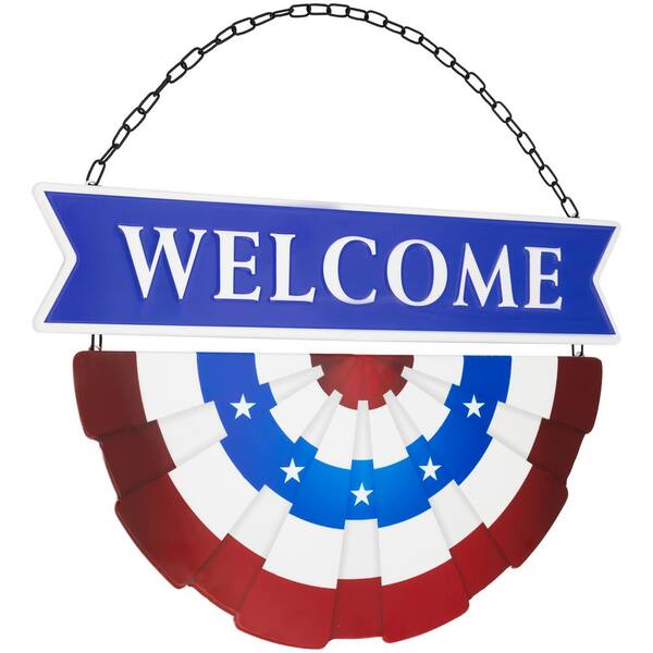 Northlight Americana Welcome Metal Wall Sign with Bunting - 19.5
