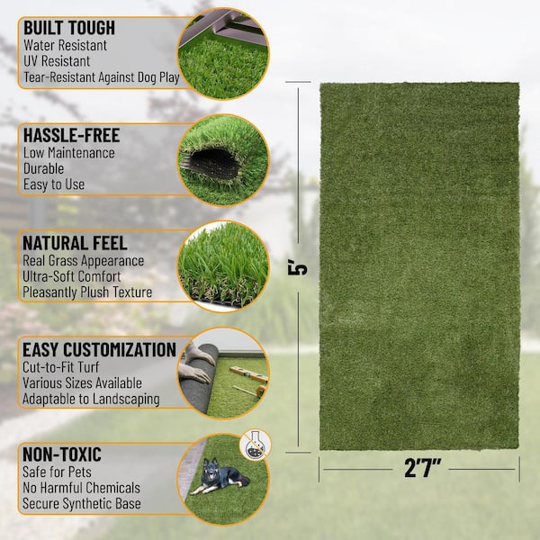Ottomanson Pet Training Easy Clean 3 ft. x 5 ft. Indoor/Outdoor Green Reusable Training Artificial Grass Pad, Runner Rug