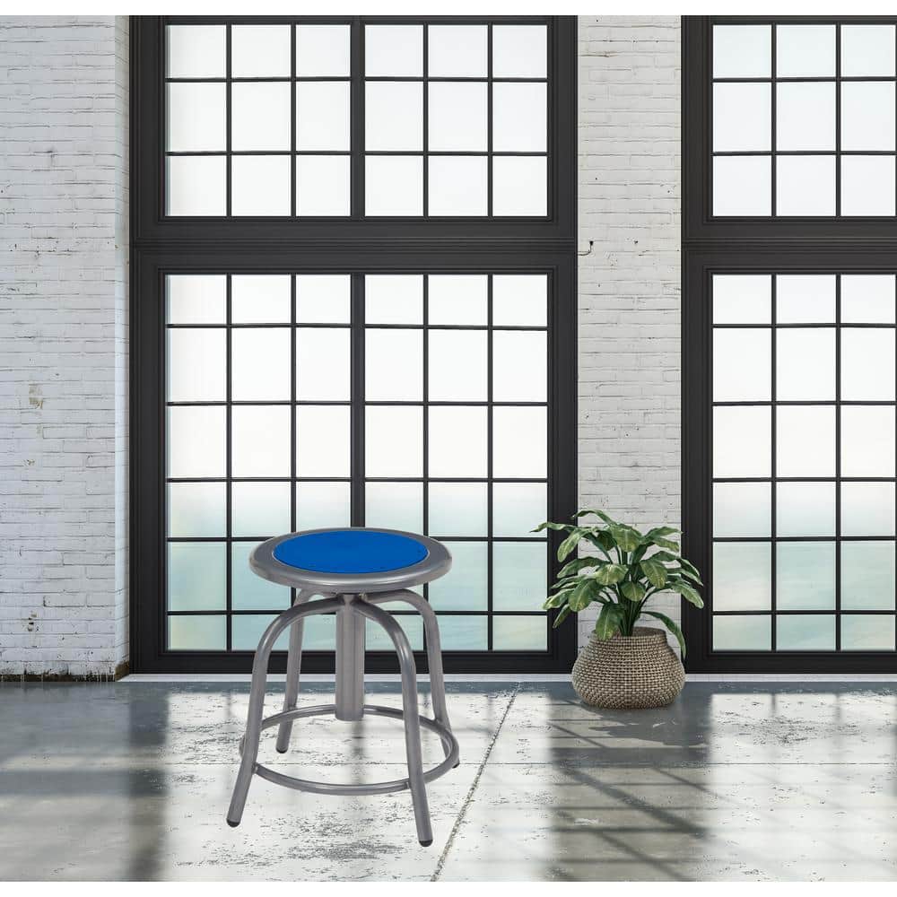 Adjustable Height Swivel Stool with Persian Blue Seat and Gray Metal Frame