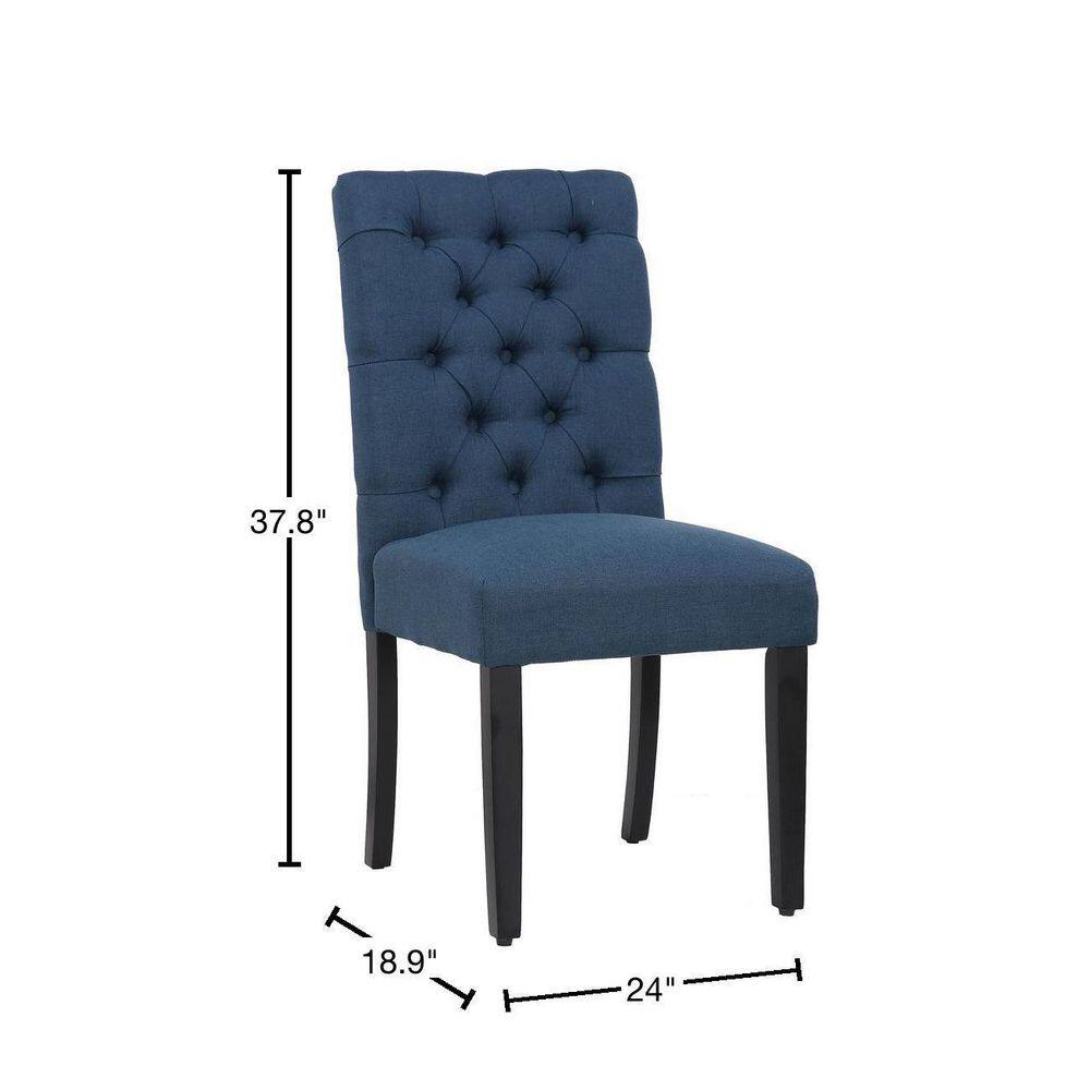 Blue Linen Upholstered Button Tufted Parsons Side Chair Set