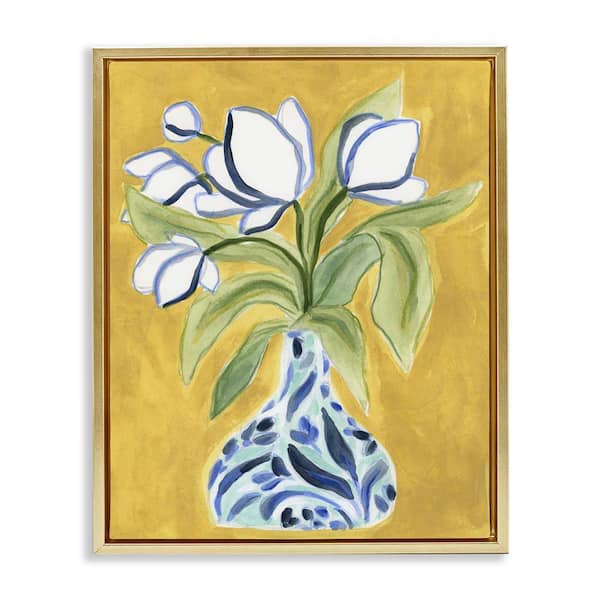 Stupell Industries Bright Tulips in Vase by June Erica Vess Gold Floater Frame Nature Graphic Art Print 21 in. x 17 in.
