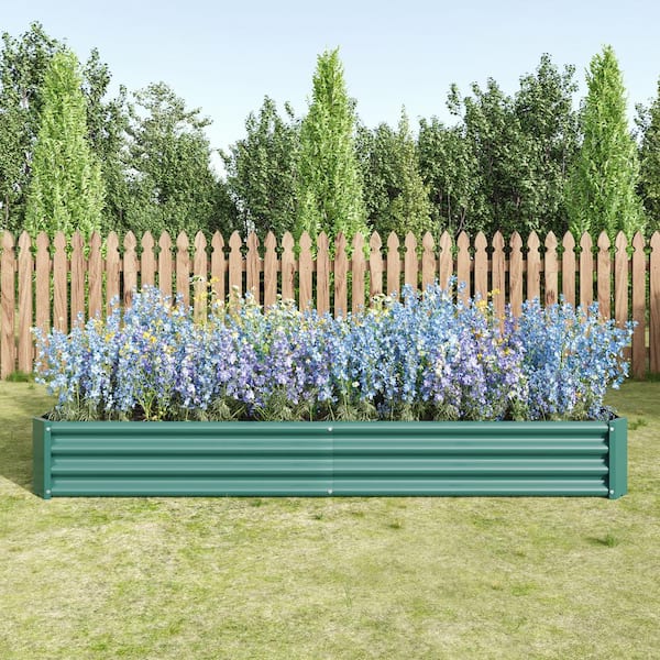 Cesicia Garden bed 91.34 in. W Green Metal Rectangle Raised Planter