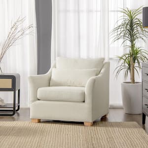 Ada White Linen Flared Arm Contemporary Armchair with Lumbar Pillow