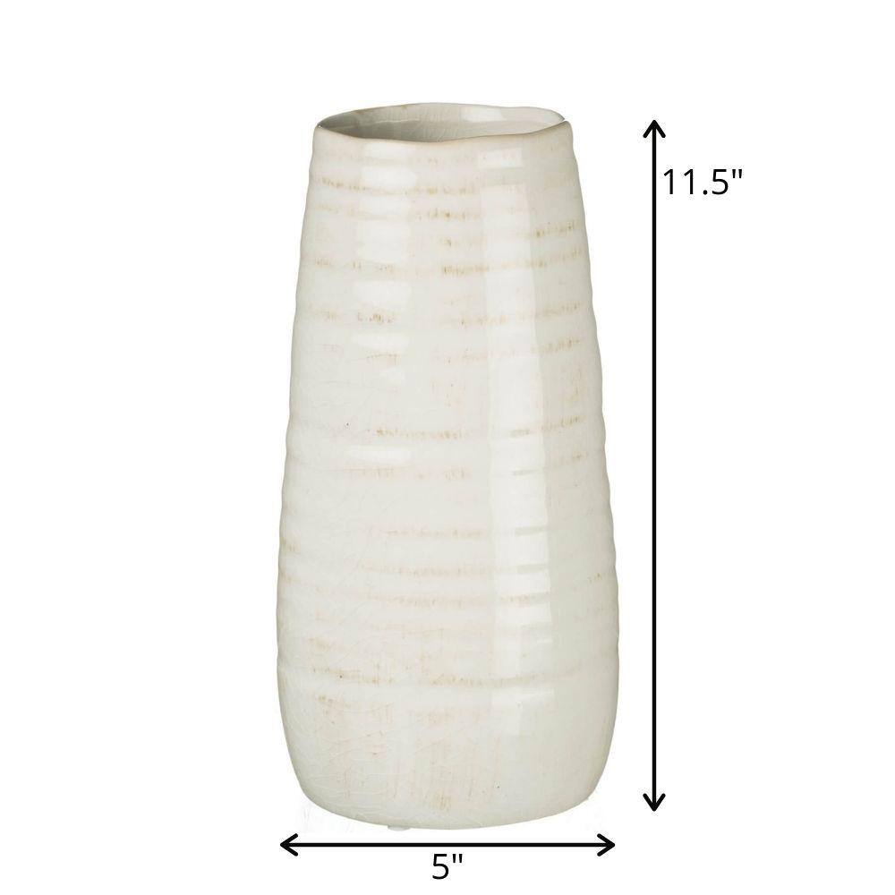 Elegant Rustic White Ceramic 13.5" Table Vase