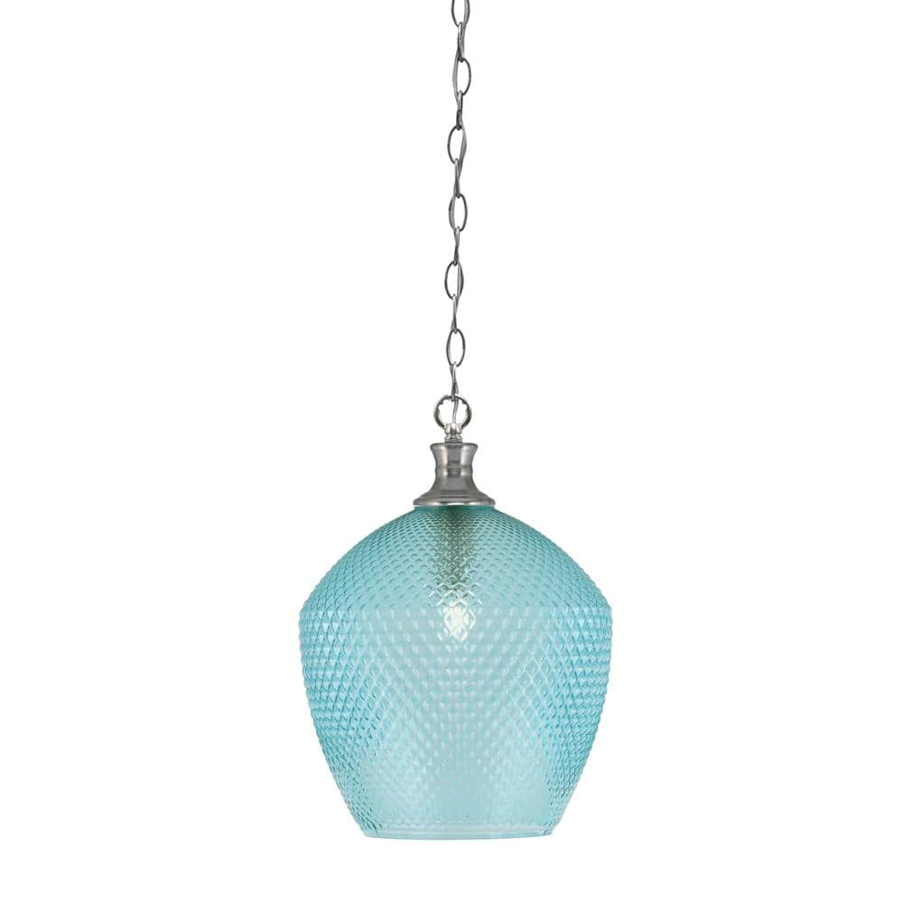 Tyler 60-Watt 1-Light Brushed Nicke Chain Mini Pendant Light with Turquoise