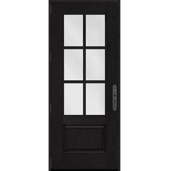 Regency 36 in. x 96 in. 3/4-6 Lite Clear Glass RHOS Onyx Stain Fiberglass Prehung Front Door w/8012 Black Lockset