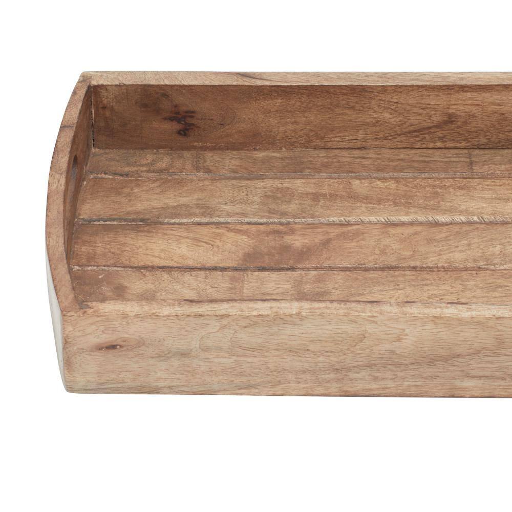 Light Brown Mango Wood Decorative Tray Set with Slot Handles, 3-Piece