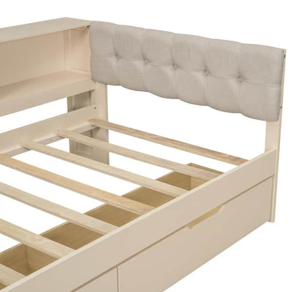 Harper & Bright Designs Cream Wood Frame Twin Platform Bed with 2