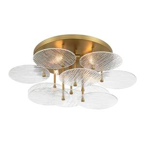 Artze 25 in. 4-Light Soft Brass Contemporary Flush Mount with Clear Water Glass Shades and No Bulbs Included (1-Pack)