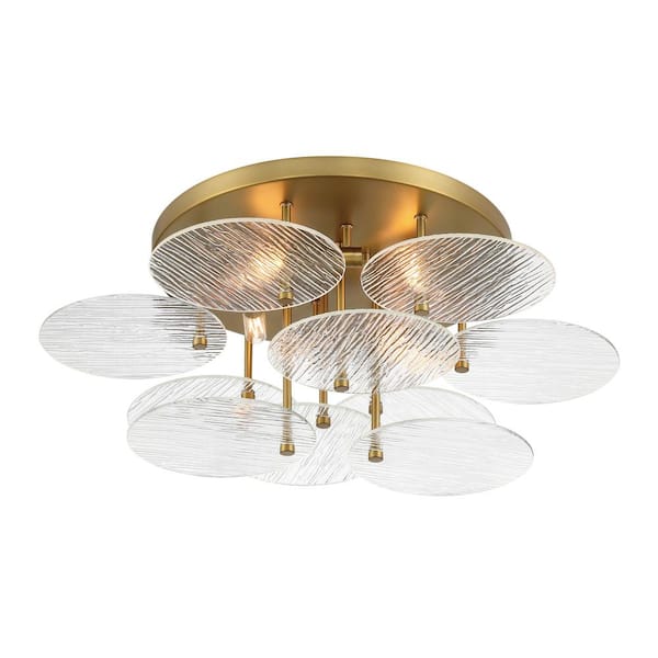 Artze 25 in. 4-Light Soft Brass Contemporary Flush Mount with Clear Water Glass Shades and No Bulbs Included (1-Pack)
