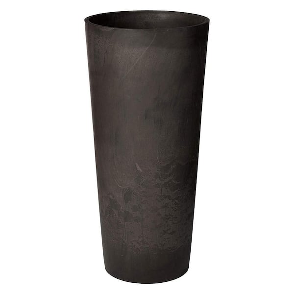 Arcadia Garden Products Contempo Tall Round 13 in. x 28 in. Dark Charcoal Marble PSW Planter
