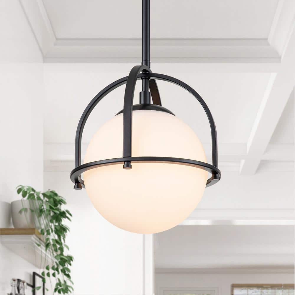 Fragoso 12.91 in. 1-Light Black Semi Flush Mount Light with Opal Glass price history on PriceWatchPro
