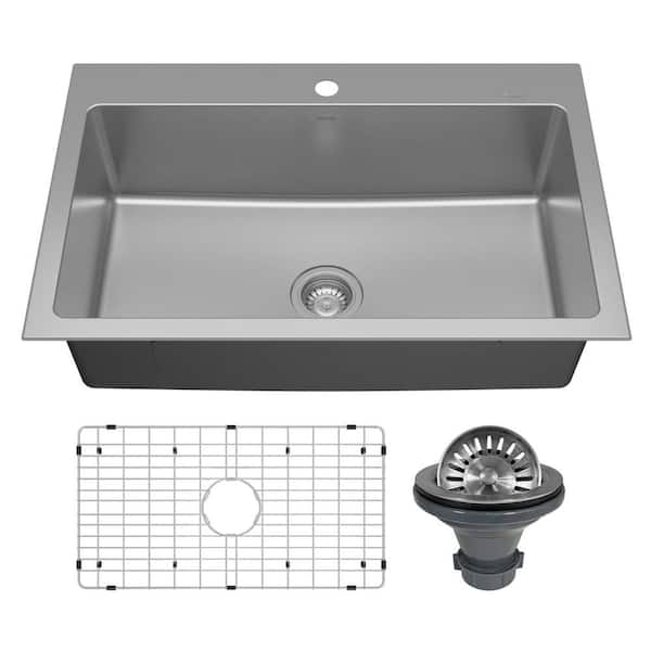 Lansen 33 in. Drop-in Single Bowl 18 Gauge Stainless Steel Kitchen Sink
