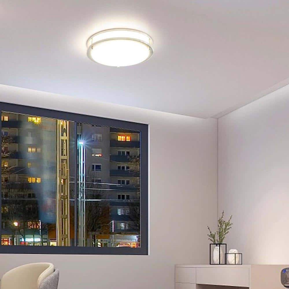 Modern 12" Brushed Nickel LED Flush Mount Ceiling Light, White Acrylic