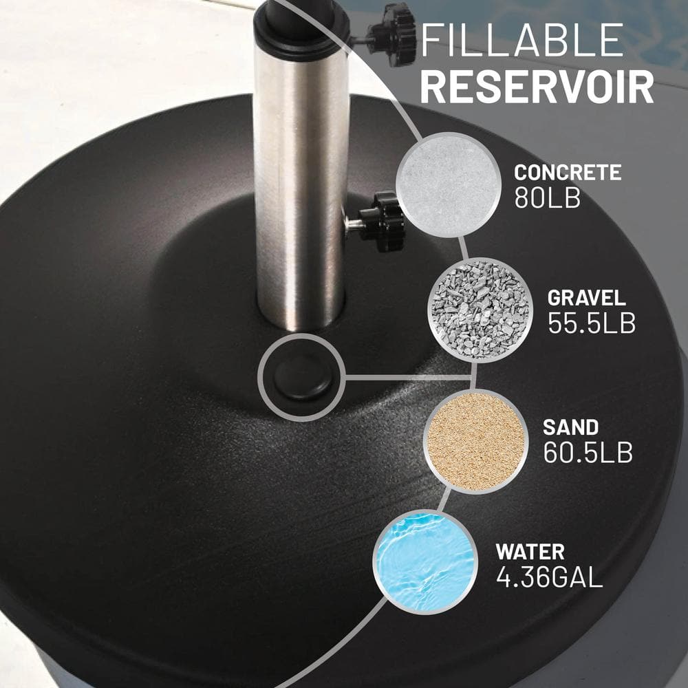 Black Metal Rolling Free-Standing Umbrella Base