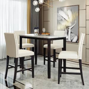 Faux Marble Top 5-Piece Beige Counter Height Dining Set