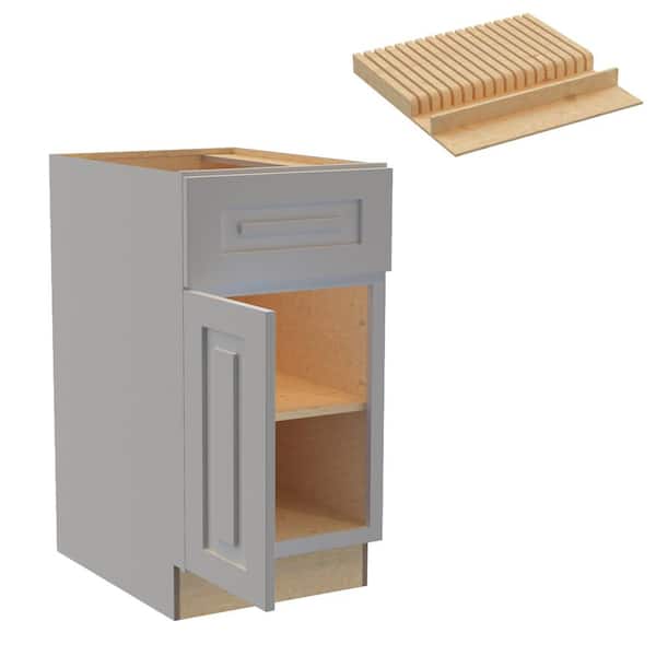 Home Decorators Collection Grayson 18 in. W x 24 in. D x 34.5 in. H Assembled Plywood Base Kitchen Cabinet in Pearl Gray with Knife Block LH