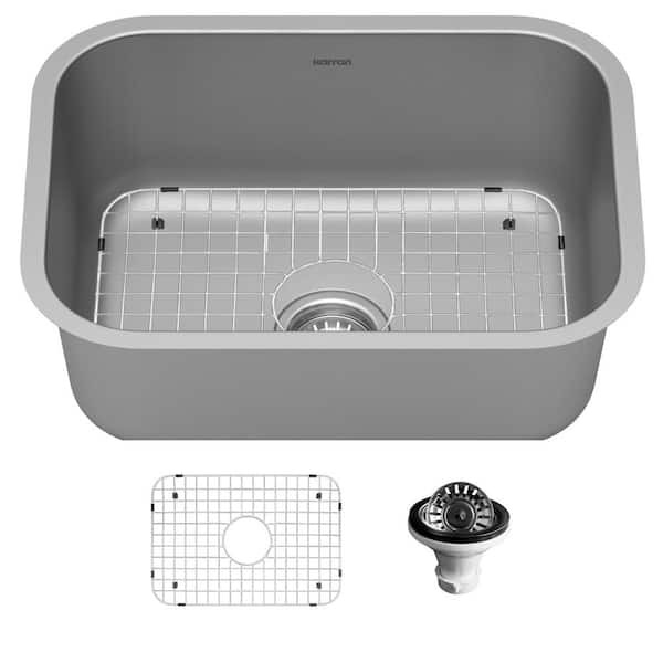 PU57 16-Gauge Stainless Steel 23 in. Single Bowl Undermount Kitchen Sink Kit