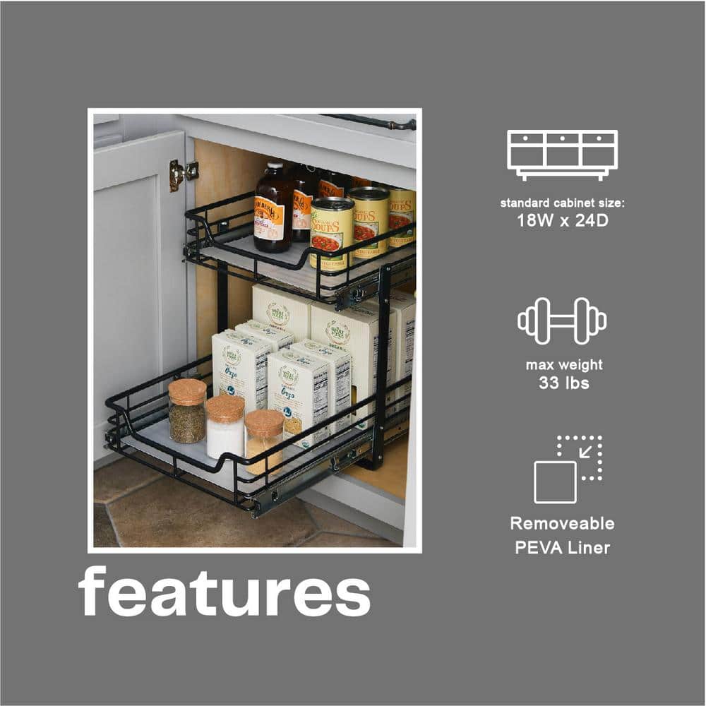 Black Dual-Slide 2-Tier Steel Storage Organizer with Plastic Liners