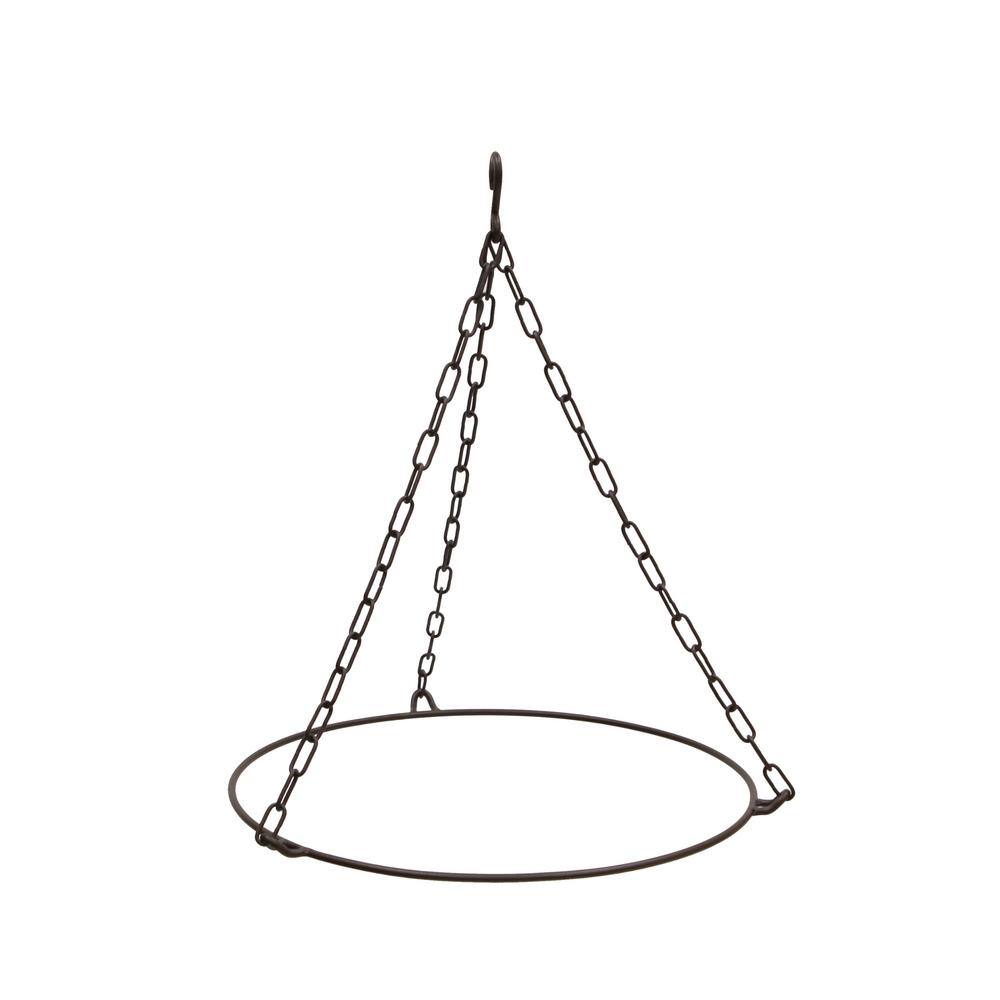 18" Antique Copper Hanging Birdbath with Wrought Iron Hanger