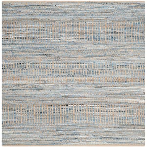 Cape Cod Natural/Blue 9 ft. x 9 ft. Square Distressed Striped Area Rug