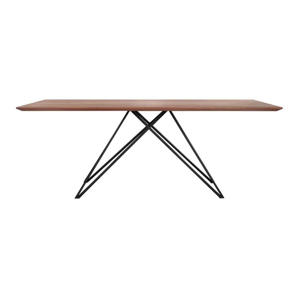 Modena Contemporary Matte Black and Walnut Wood Rectangular Dining Table