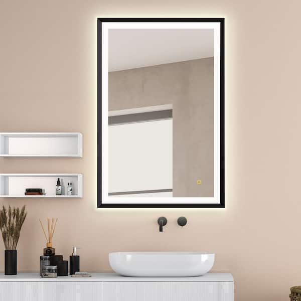 Altair Apollo 24 in. W. x 36 in. H Rectangular Framed LED Bathroom Vanity Mirror in Matt Black