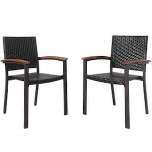 Patio Rattan Outdoor Dining Chairs with Powder-Coated Steel Frame (Set of 2)