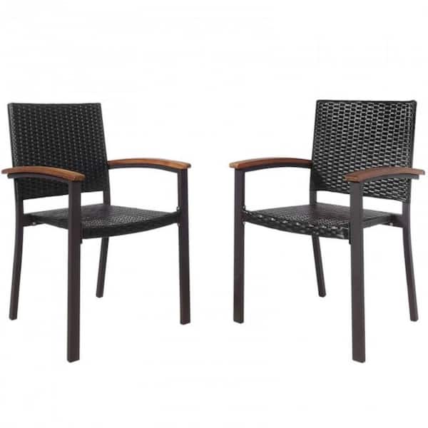 Alpulon Patio Rattan Outdoor Dining Chairs with Powder-Coated Steel Frame  (Set of 2) ZMWV145 - The Home Depot