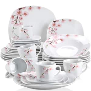 Annie 30-Piece Casual Printed White Porcelain Dinnerware Set (Service for 6)