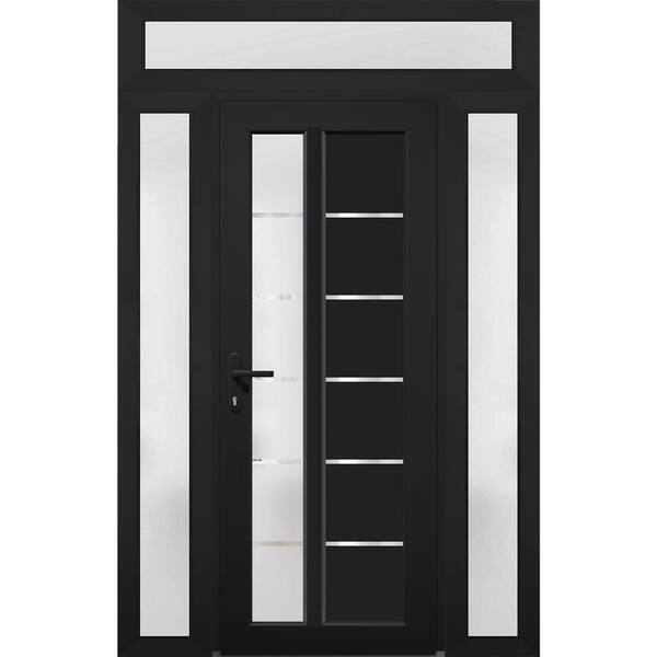 VDOMDOORS 8088 62 in. W. x 94 in. Right-hand/Inswing Frosted Glass Matte Black Metal-Plastic Steel Prehend Front Door Hardware