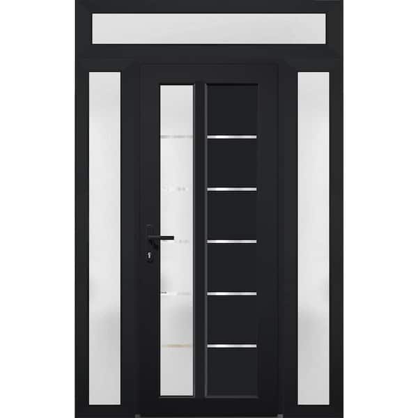 VDOMDOORS 8088 68 in. W. x 94 in. Right-hand/Inswing Frosted Glass Matte Black Metal-Plastic Steel Prehung Front Door Hardware